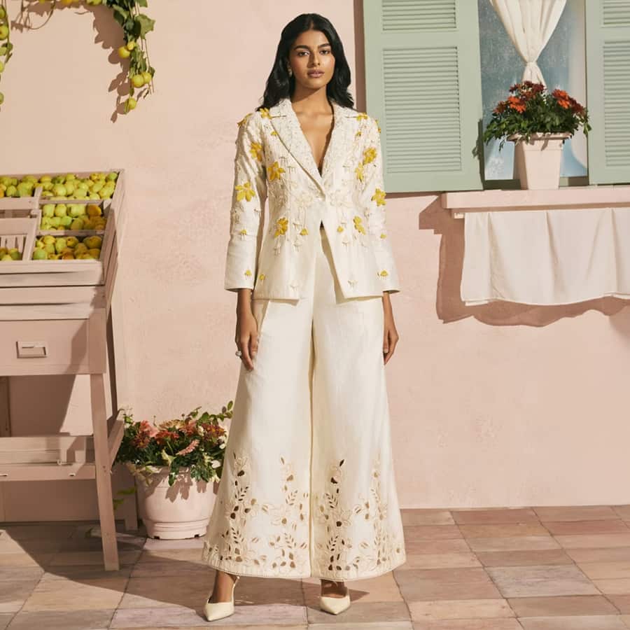 Ivory Cutwork Flared Pants