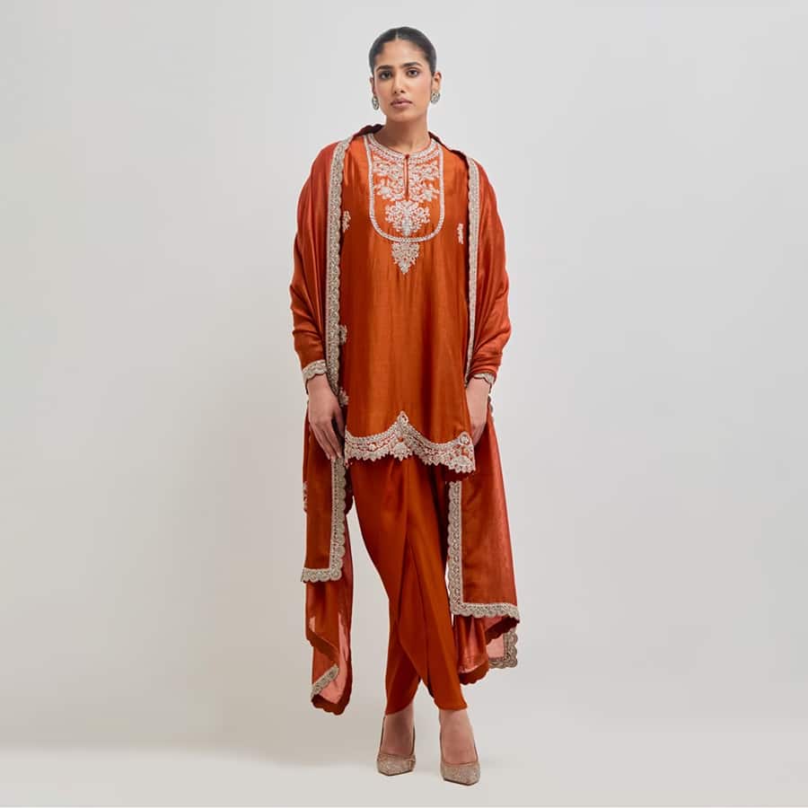 Orange New DS Border Dupatta
