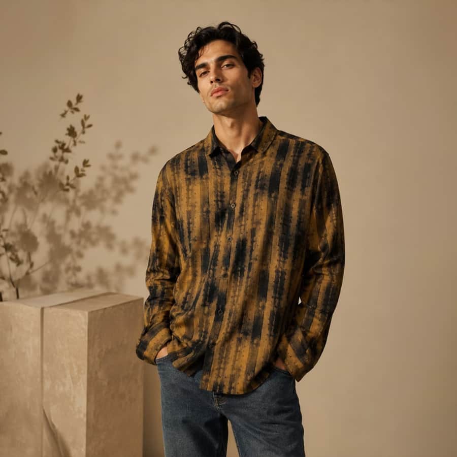 Brown & Black Muslin Printed Shirt