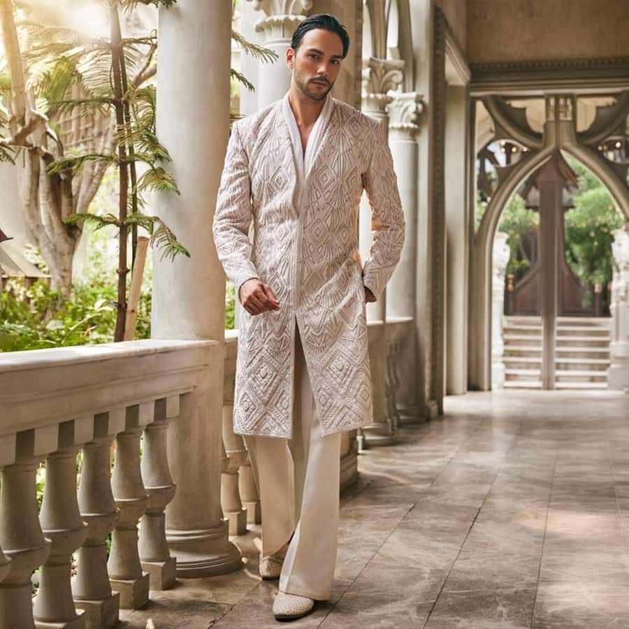 Wispers of Wat Sherwani Set in Ivory