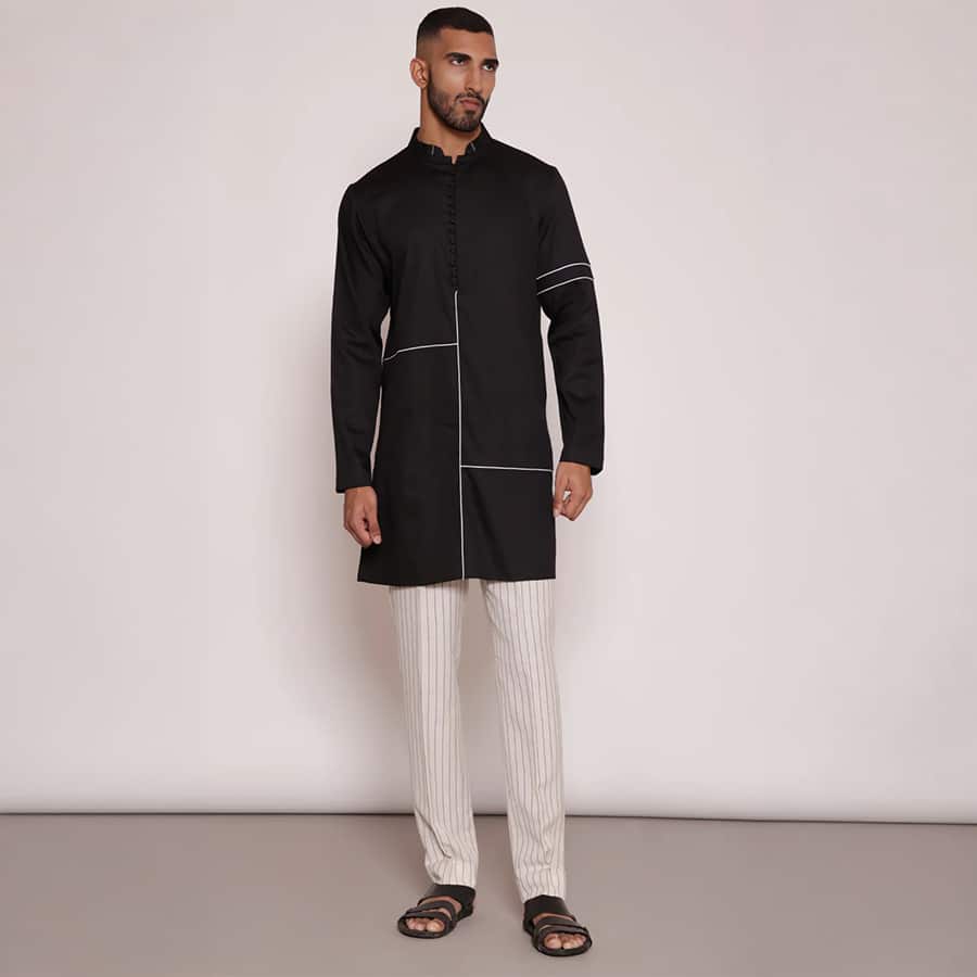 Black contrast piping kurta 2 piece set