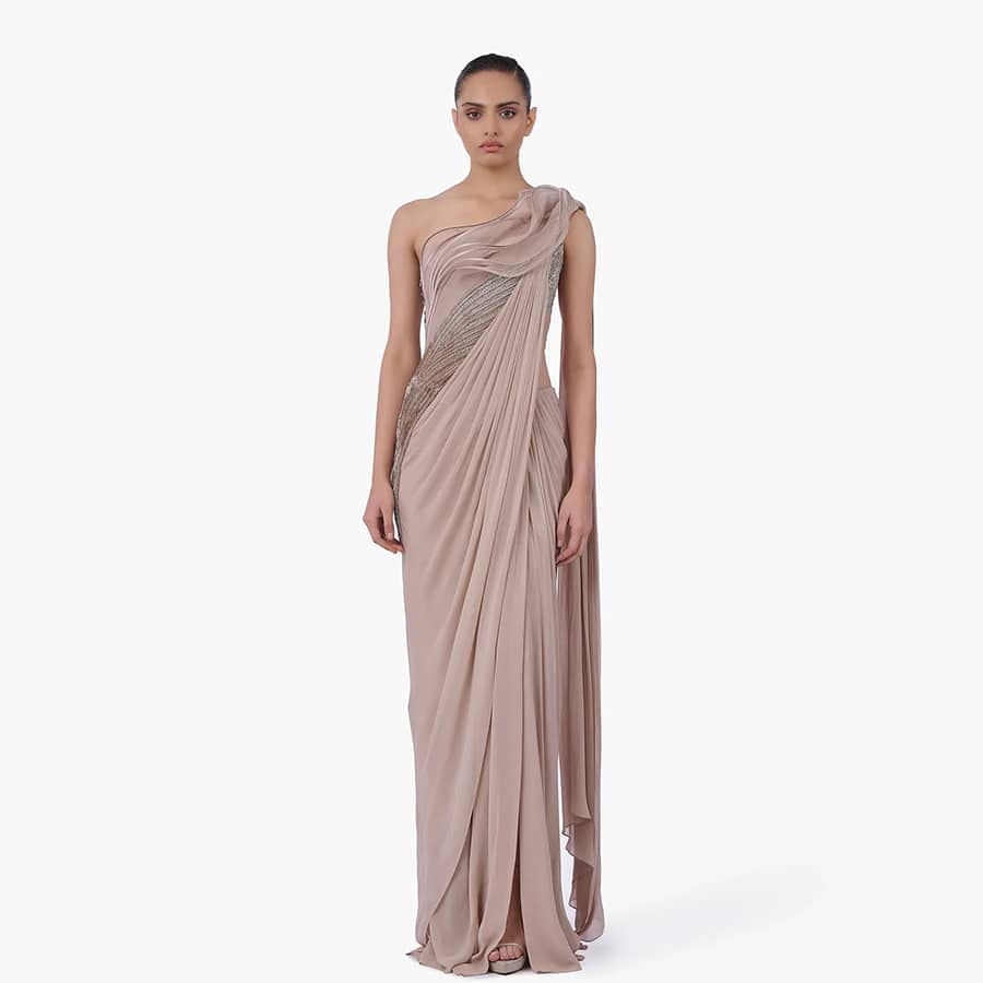 The Champagne Wave Saree Gown