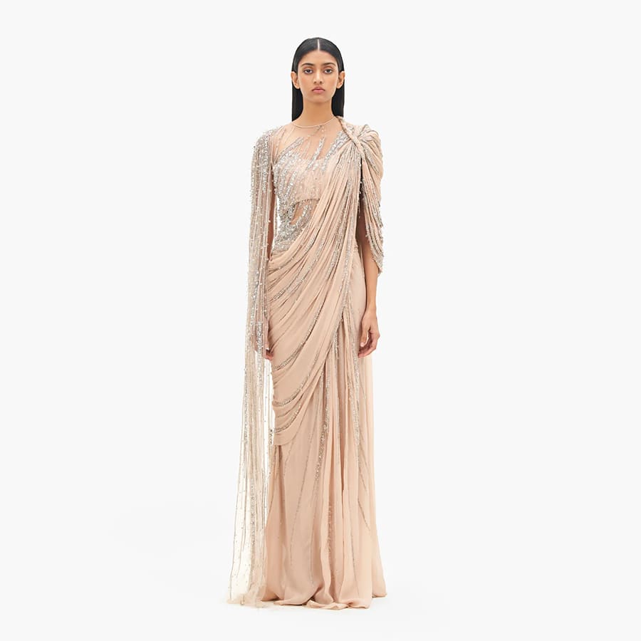 The Cosmic Cape Sleeves Saree Gown