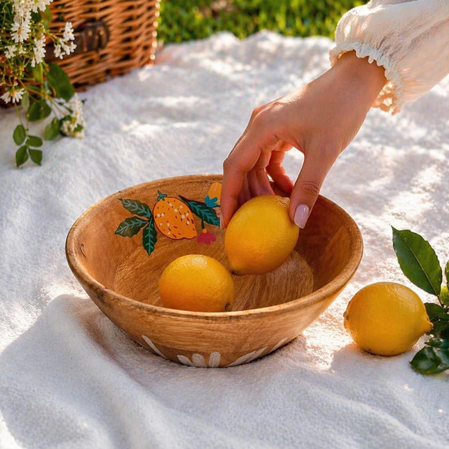 Florentine Wooden Salad Bowl ( Small), 8"| Citrus Zest