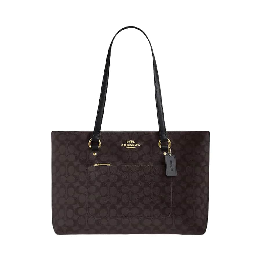 Coach Station Tote Bag In Signature Canvas Signature Canvas-Gold-Walnut-Black