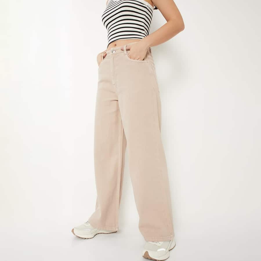 Women Washed Wide-Leg Jeans