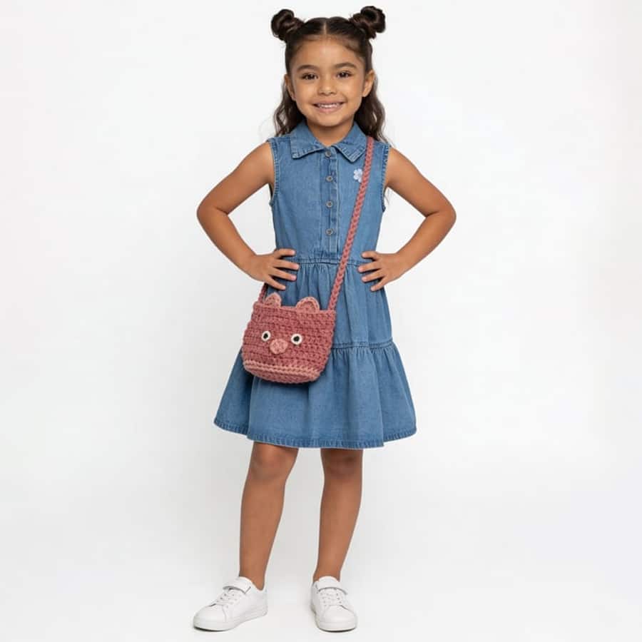 Girls Washed Tiered Denim Dress
