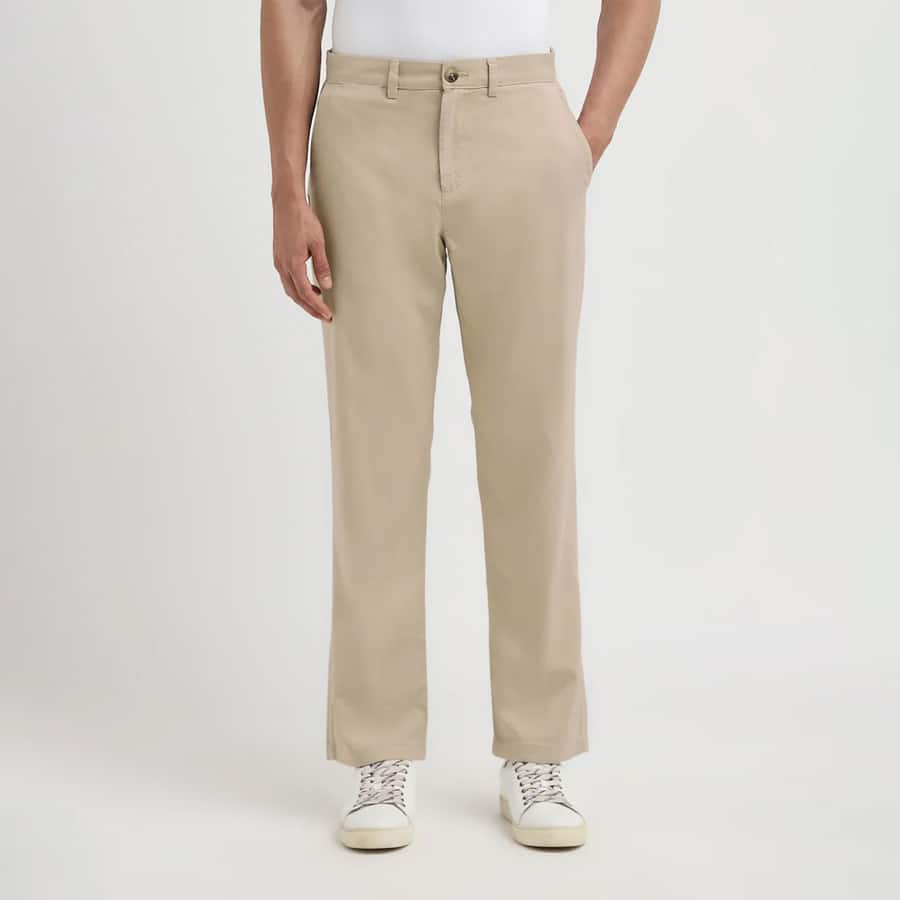 Beige Straight Fit Pants