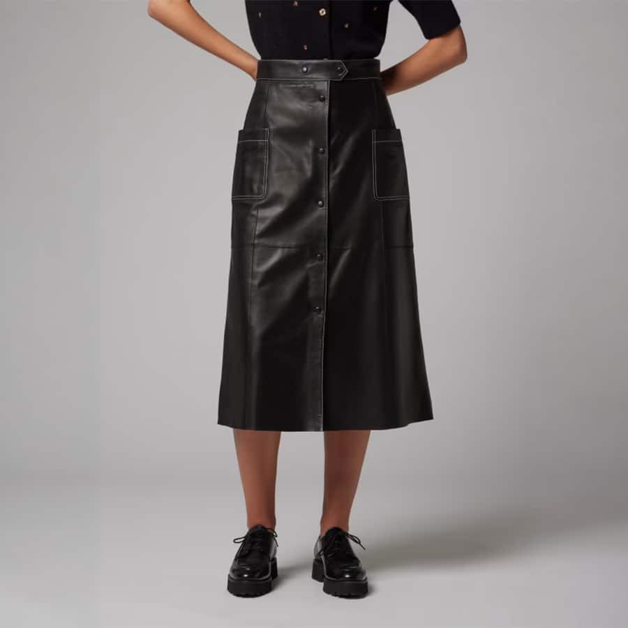 Women's Black A-Line Leather Skirt