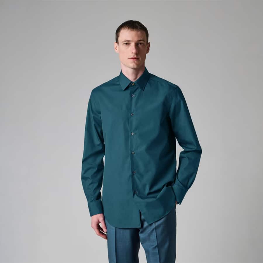 Tailored-Fit Dark Teal Cotton-Poplin Shirt