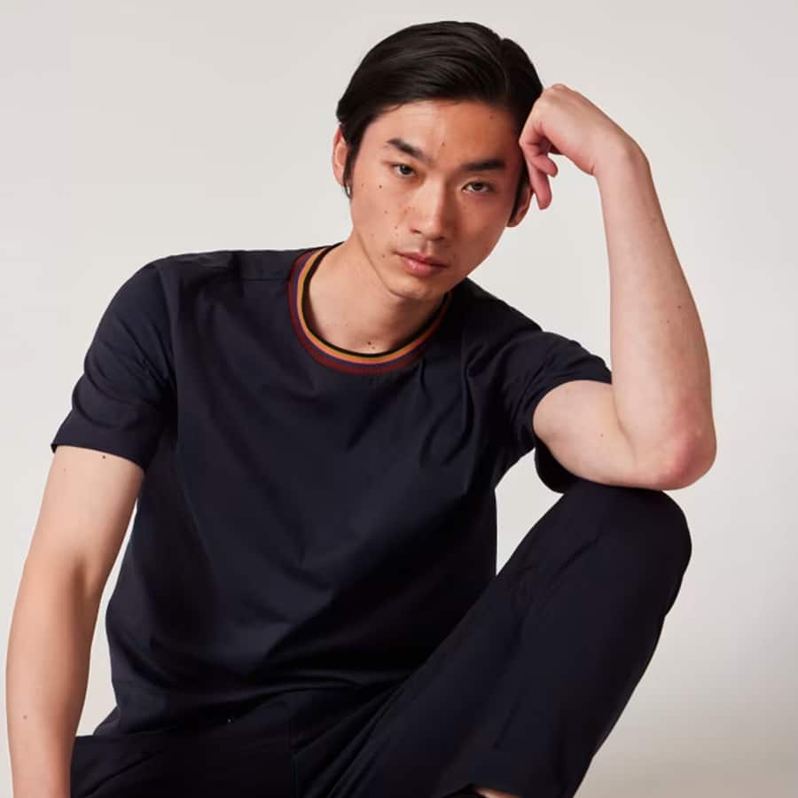 Navy 'Artist Stripe' Collar Cotton T-Shirt