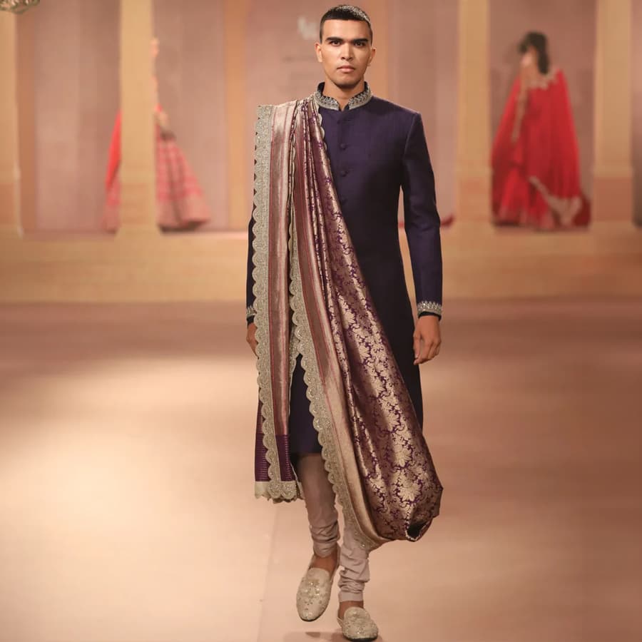 Purple Raw Silk Sherwani Set