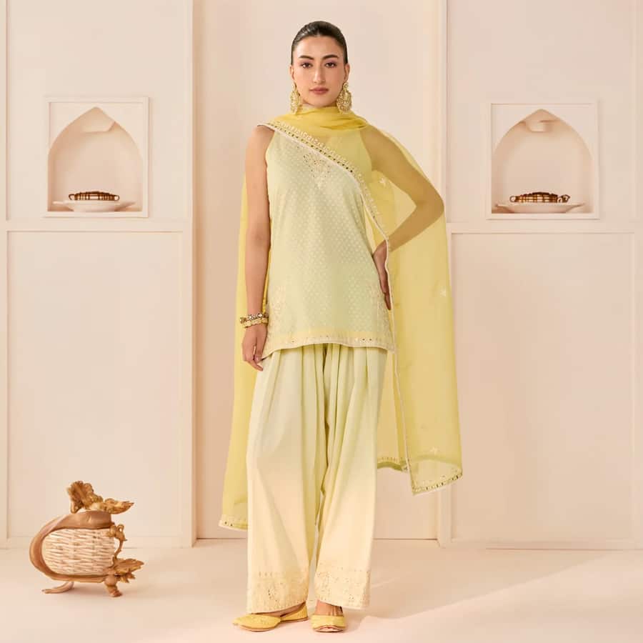 Miral - Mint Green Short Kurta With Farsi Salwar and dupatta