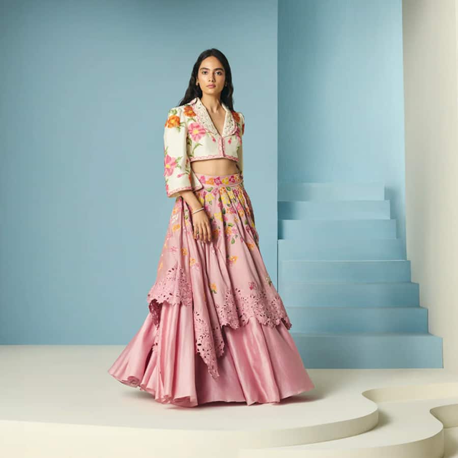 Blush Bougainvillea Layered Lehenga