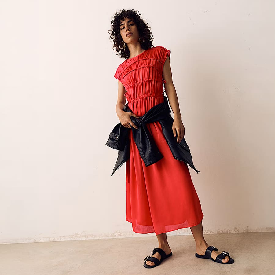 Satin Smock Detail Midaxi Dress