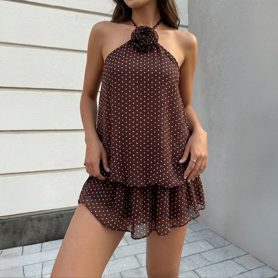 Brown Polka Dot Tiered Mini Dress
