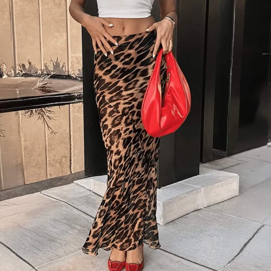 Brown Leopard Print Mermaid Maxi Skirt