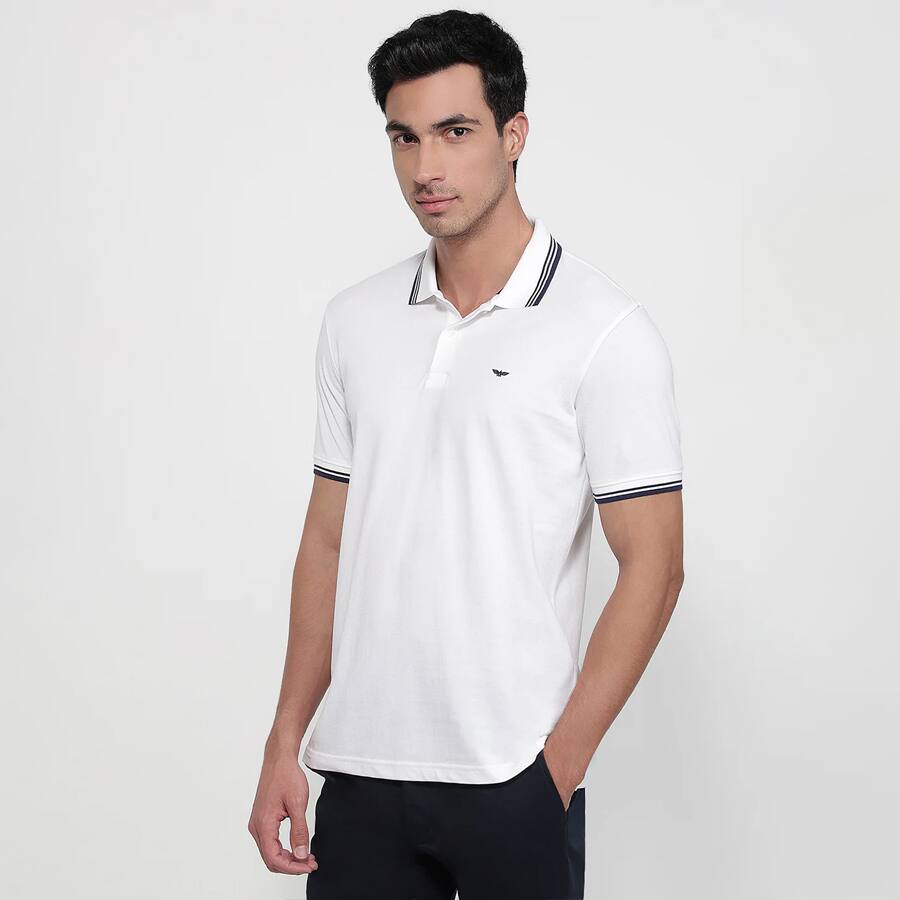 Park Avenue Men White Slim Fit Solid Polo Neck Collar T-shirt
