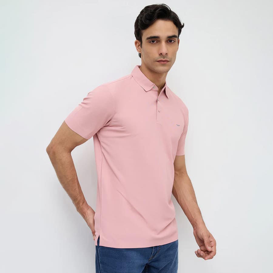 Park Avenue Men Pink Slim Fit Solid Polo Neck Collar T-shirt