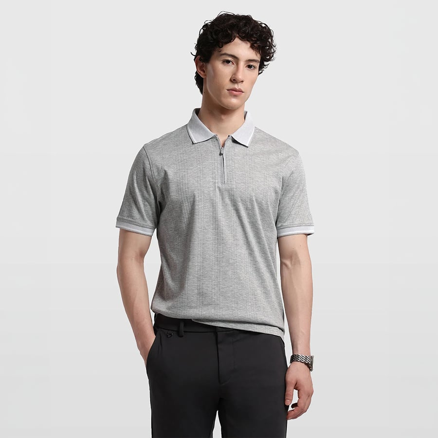Self Design Vertical Striped Regular Fit Polo Shirt