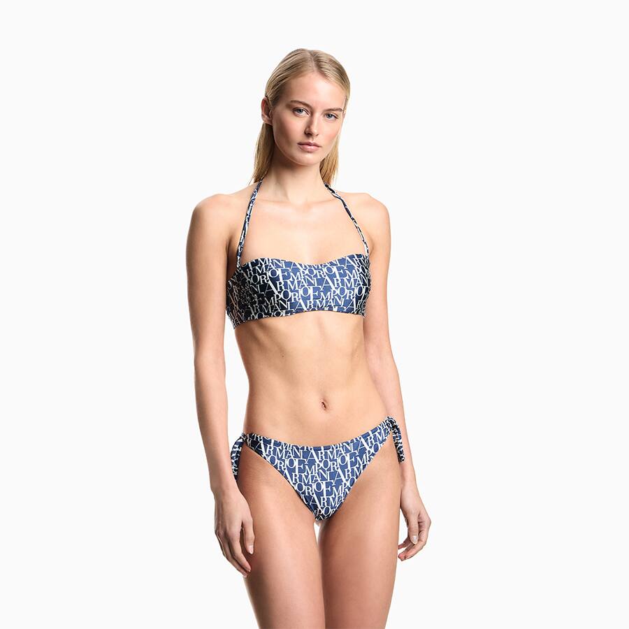 Logomania print padded bandeau bikini