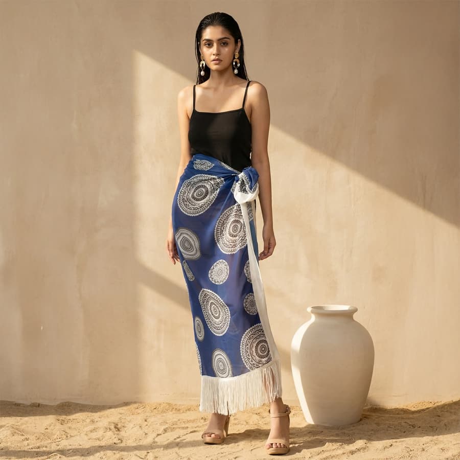 Blue Geometric Print Long Sarong