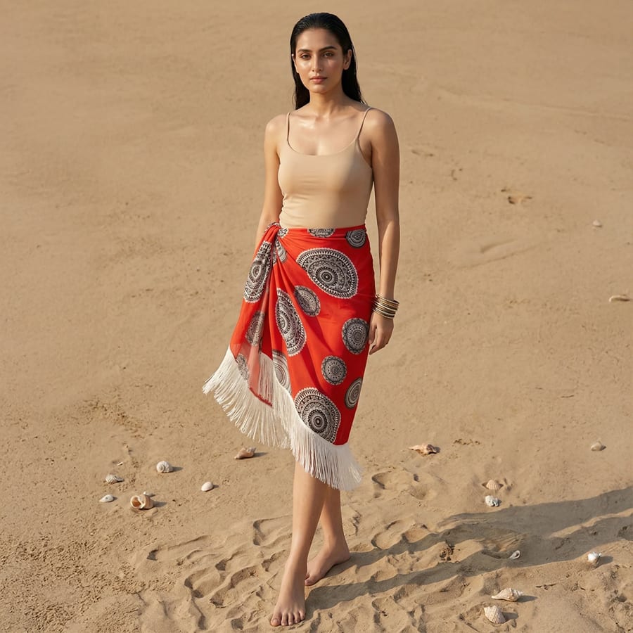 Red Geometric Print Short Sarong