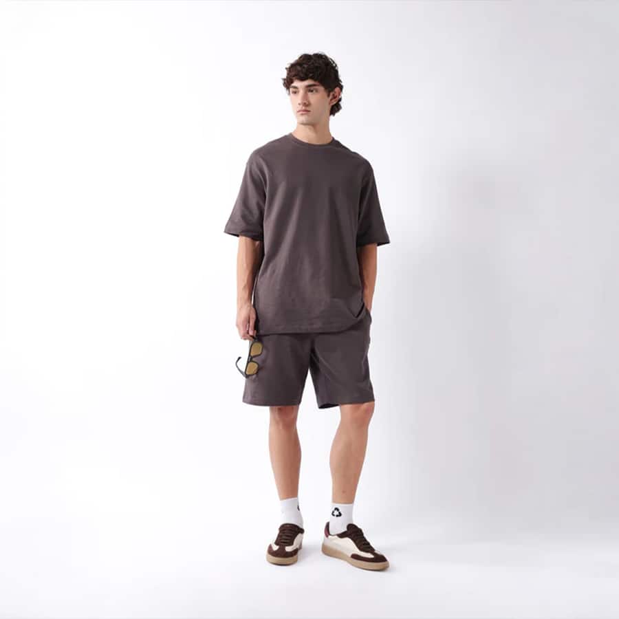 Grey Oversized Crew Neck Sporty Casual T-Shirt