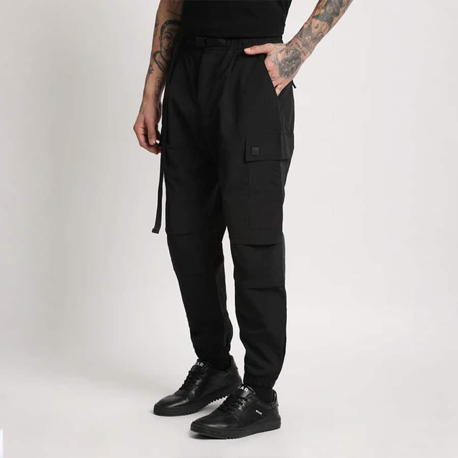 Men Black Solid Loose Fit Cargo