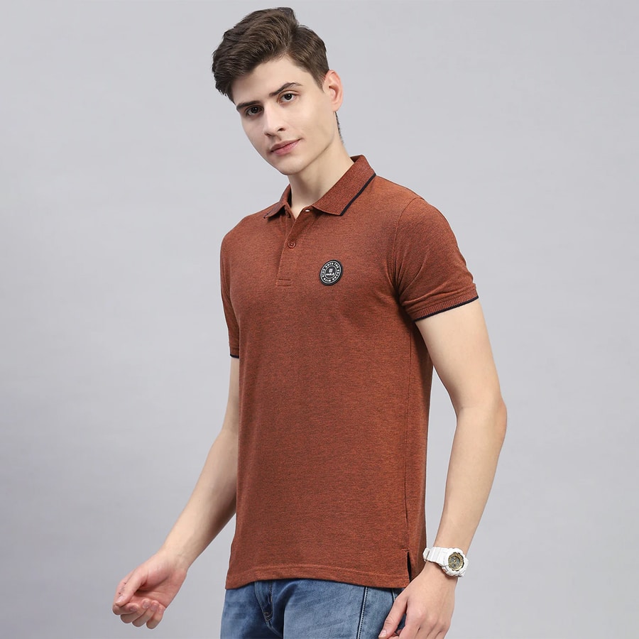 Rock.it Men Rust Solid Polo Collar Half Sleeve T-Shirt