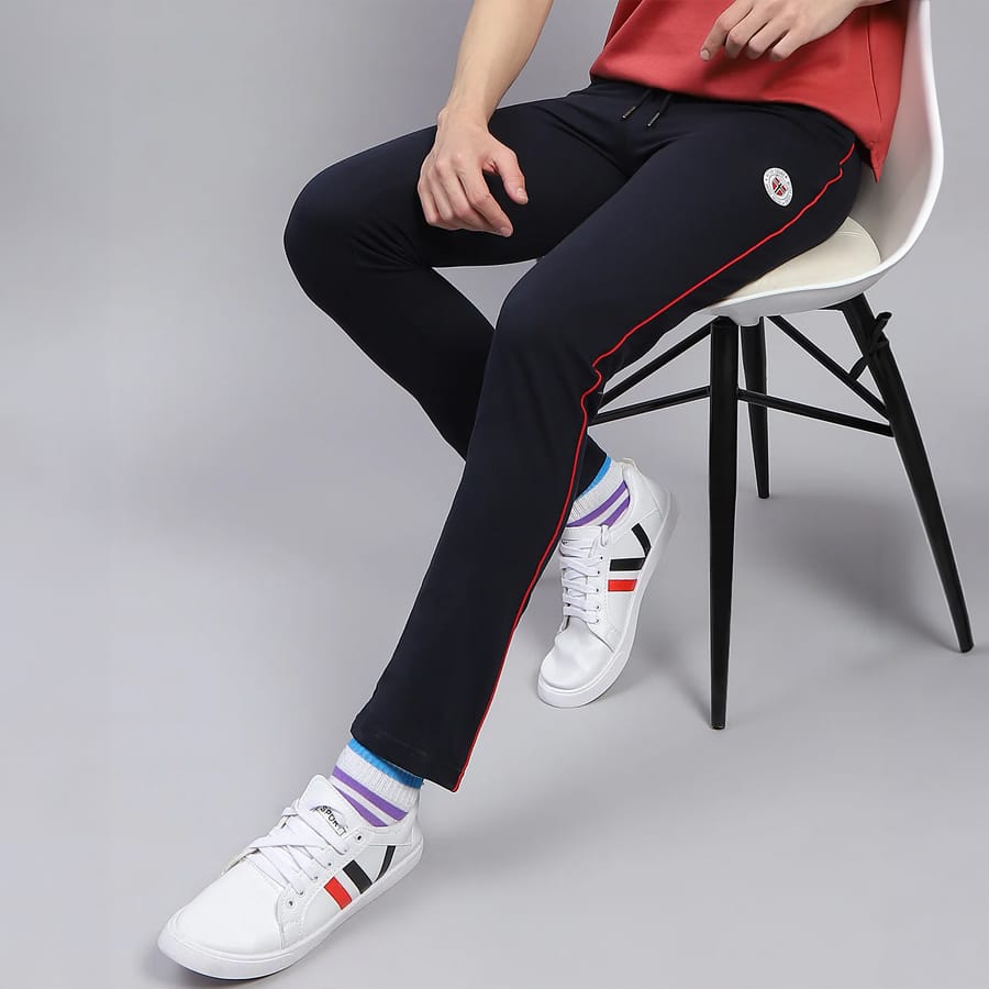 Men Navy Blue Solid Regular Fit Lower