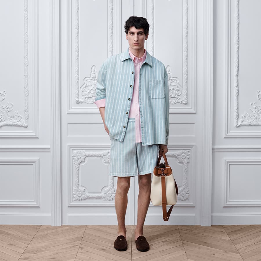 Overshirt Blue Striped Cotton Twill