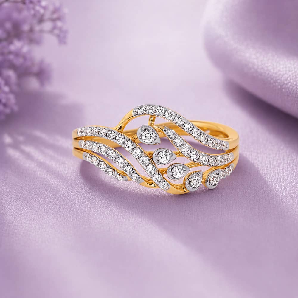 Graceful Leaf Yellow Gold Diamond Ring