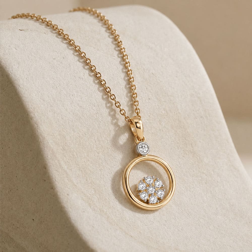 Sleek Circular Yellow Gold Diamond Pendant