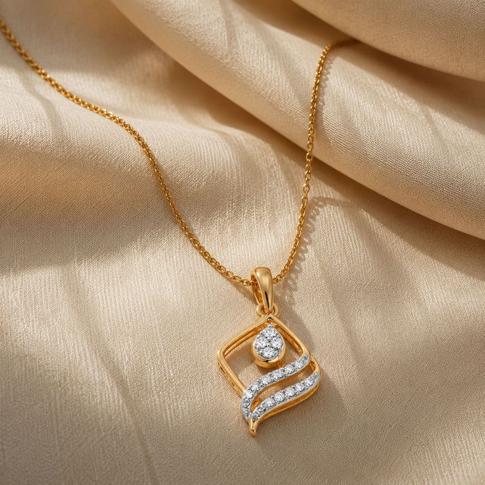 Delicate Leaf Yellow Gold Diamond Pendant