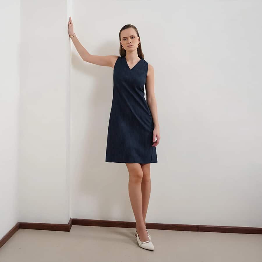 V-Neck Shift Dress - Navy Blue