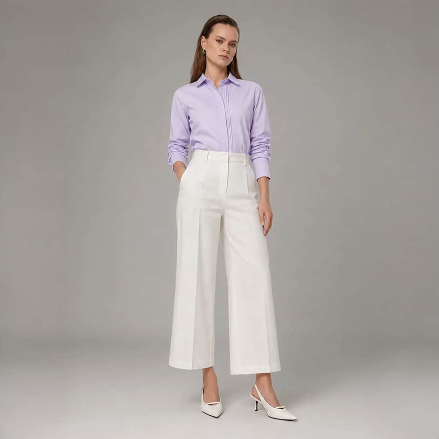 Cotton Linen Flared Culottes - Off White