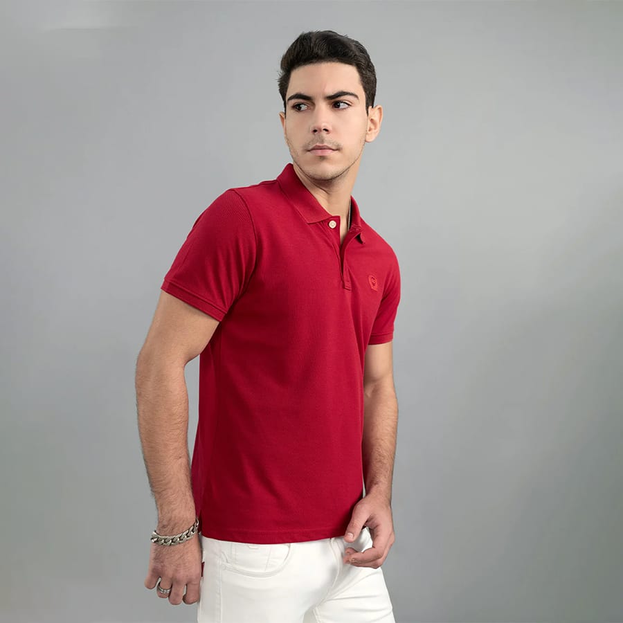 Men Red Solid Polo Collar Half Sleeve T-Shirt