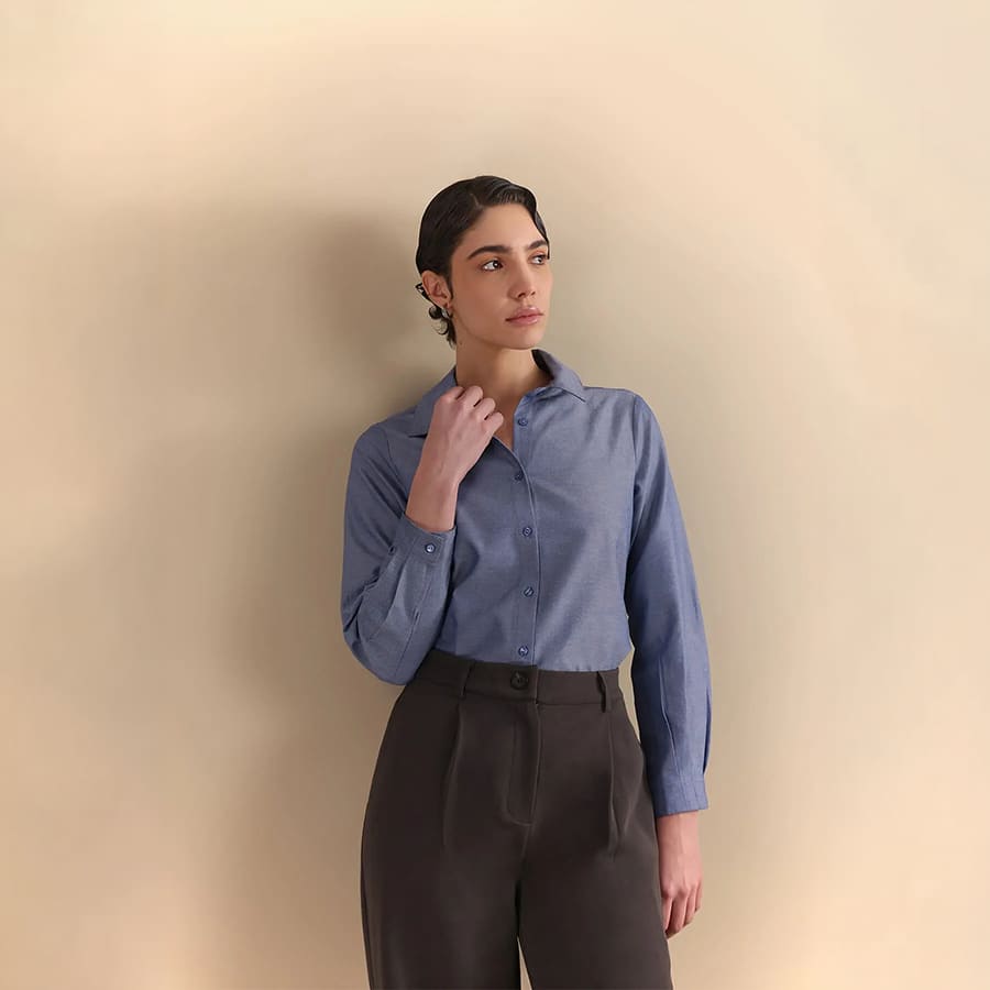 Pure Cotton Shirt - Blue