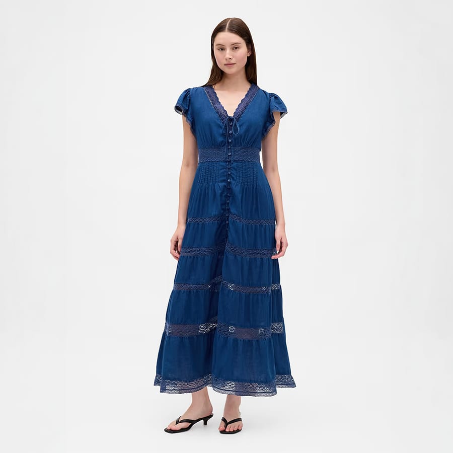 Lace-Trim Midi Dress