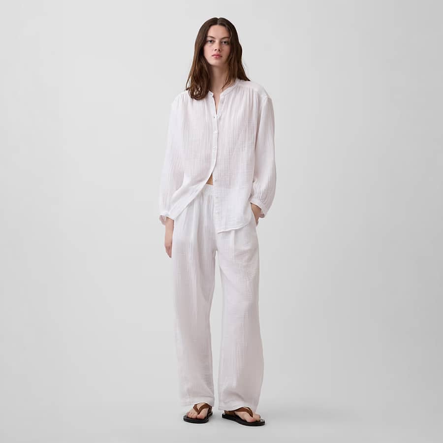 Cotton Gauze Easy Barrel Pants