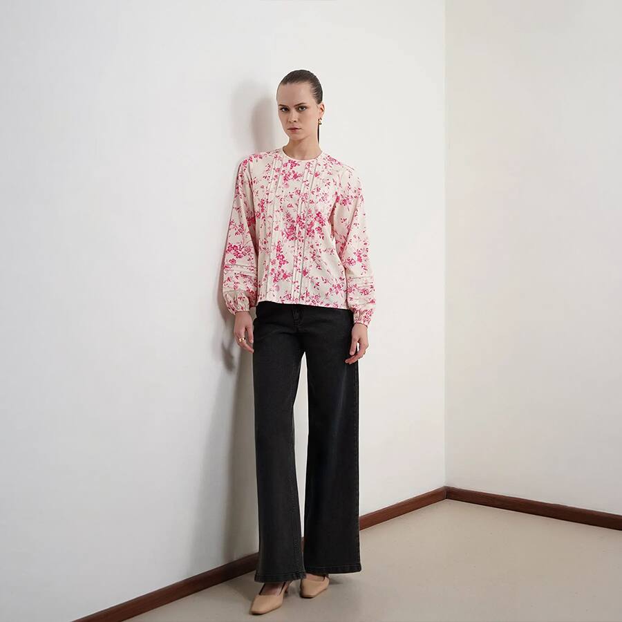 Pure Cotton Floral Top - Off White