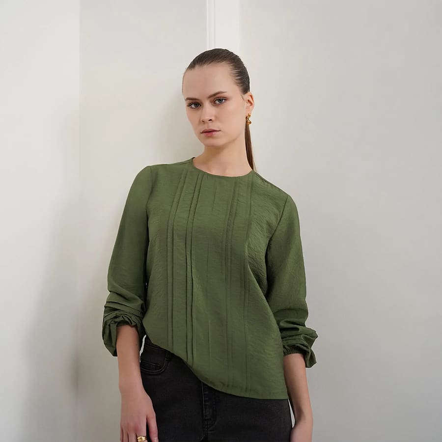 Viscose Round Neck Top - Olive