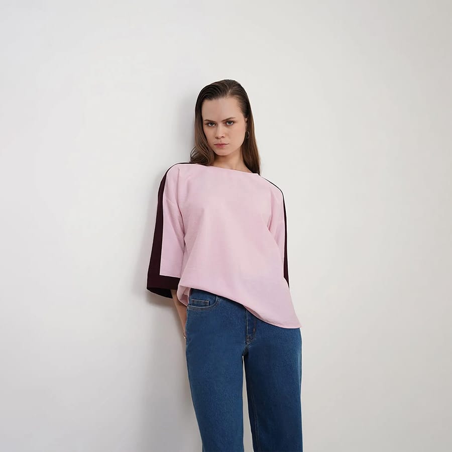 Viscose Colour blocked Boxy Top - Pink
