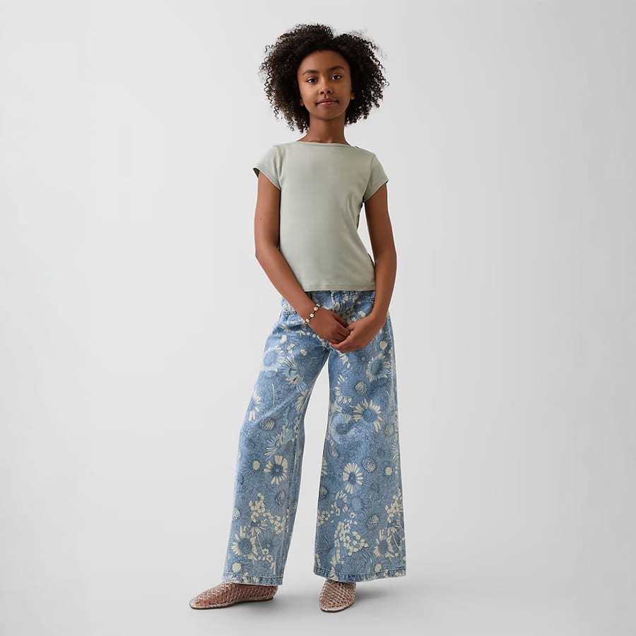 Kids Low Rise Floral Baggy Jeans