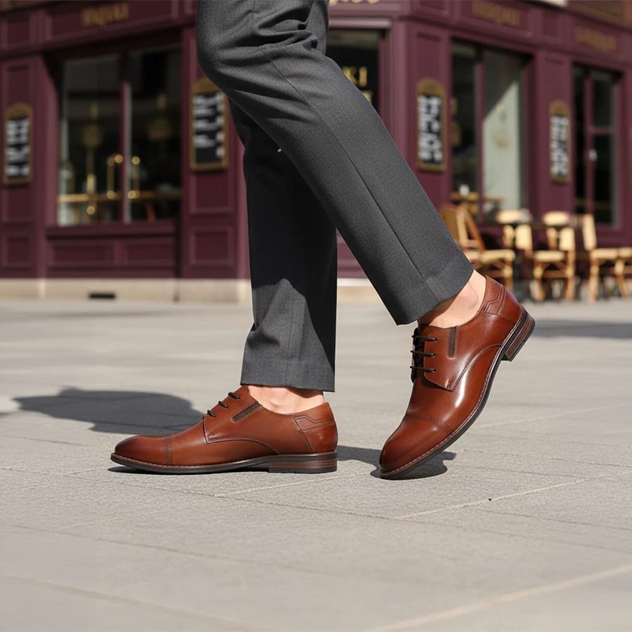 Amros Cognac Premium Leather Comfort Derby Formal Shoes