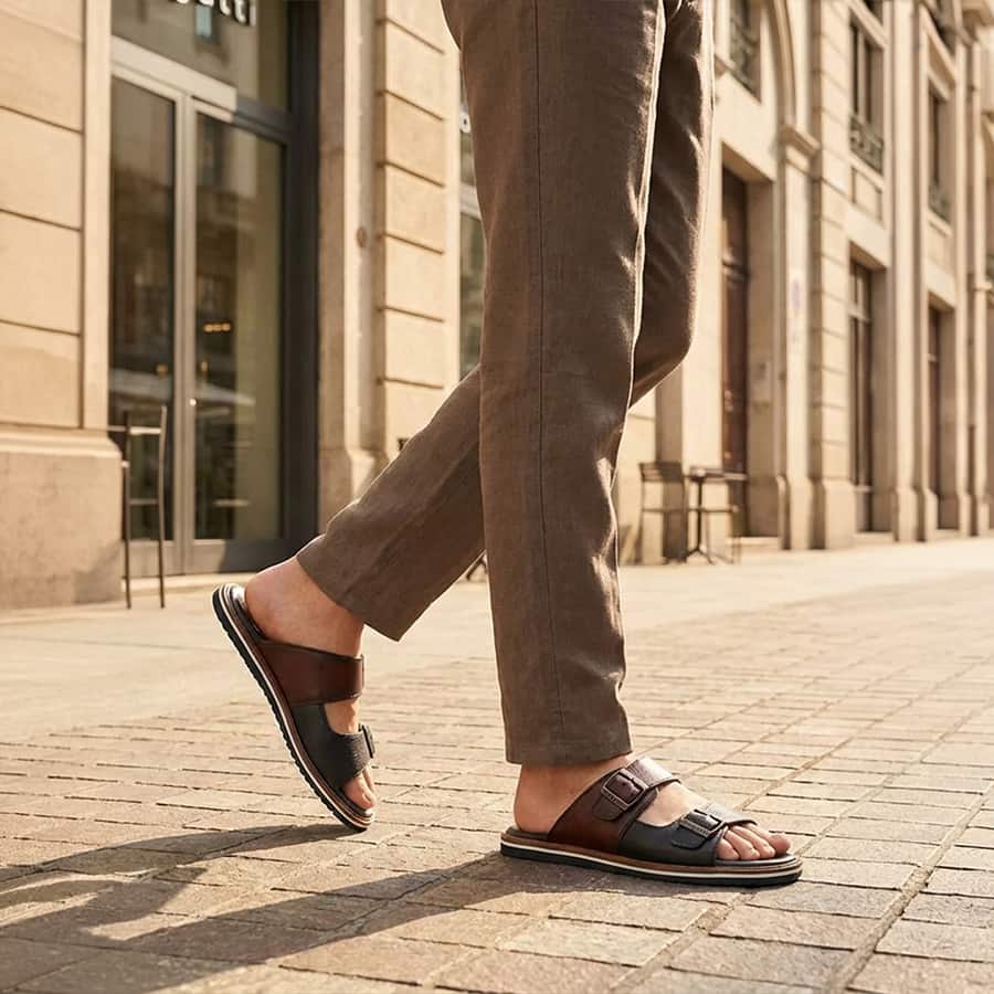Cobie Dark Blue Premium Leather Comfort Sandals