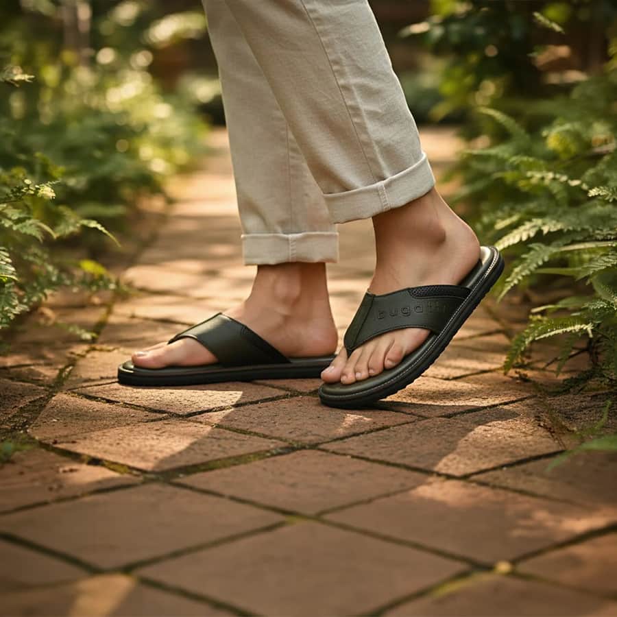 Cobie dark green Premium Leather Comfort Thong Sandals