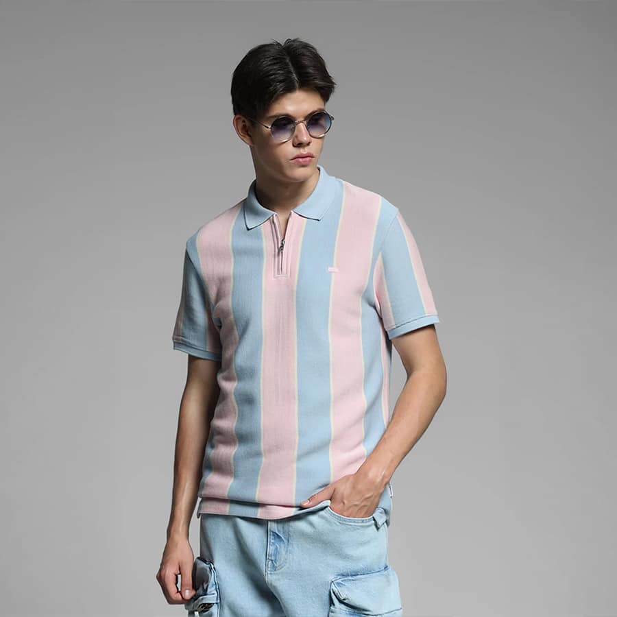 PINK COLOURBLOCKED COTTON POLO