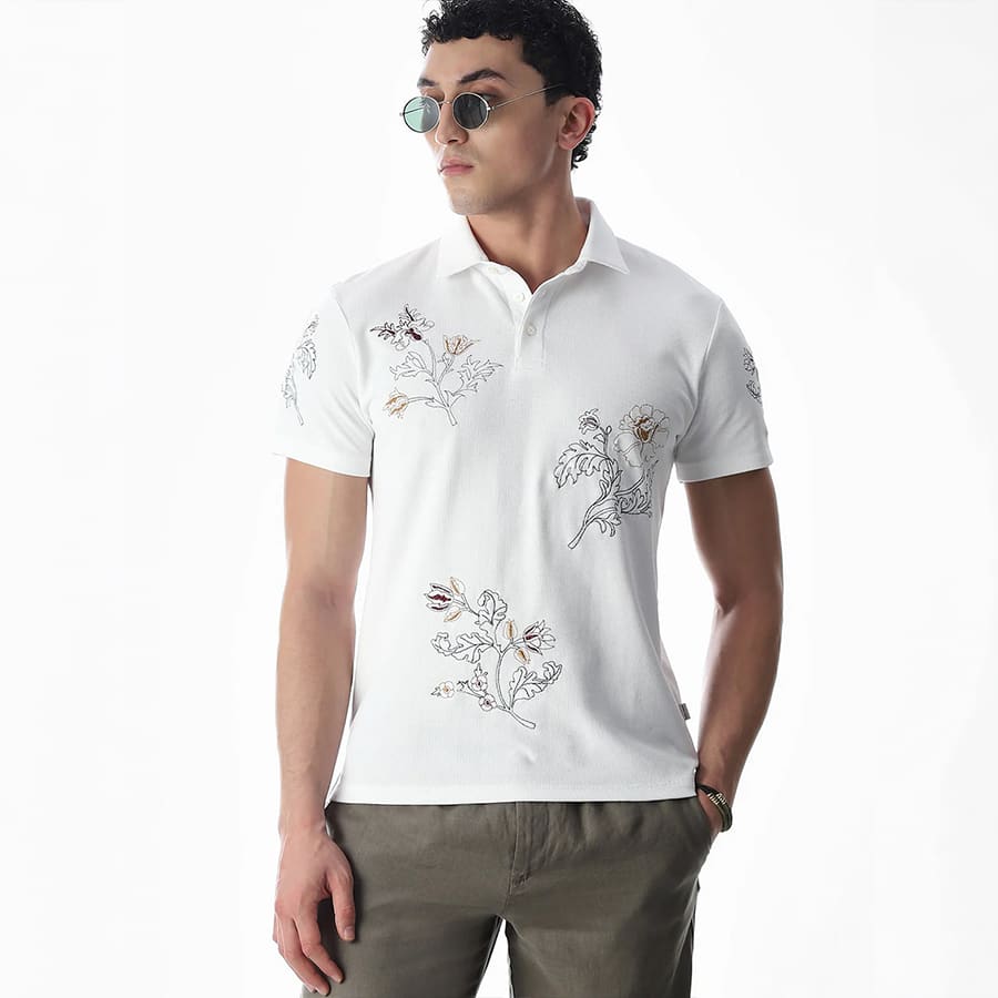 WHITE EMBROIDERED POLO